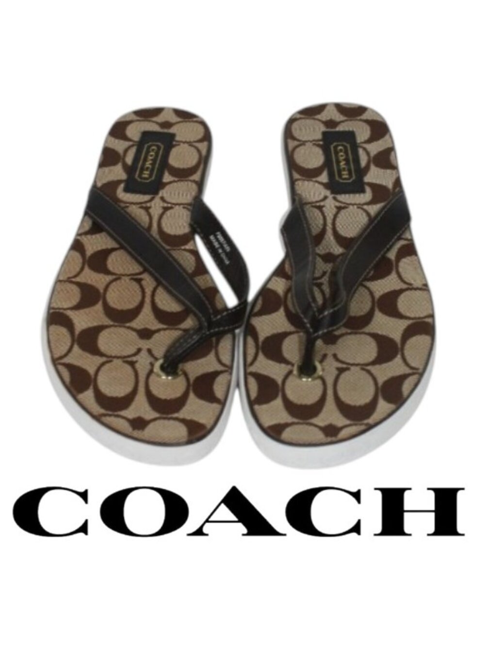 Coach Flip Flops with Classic 'C' Pattern in Brown with Leather Straps Size 10B